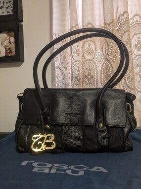 Black Tosca Blu Leather Shoulder Bag